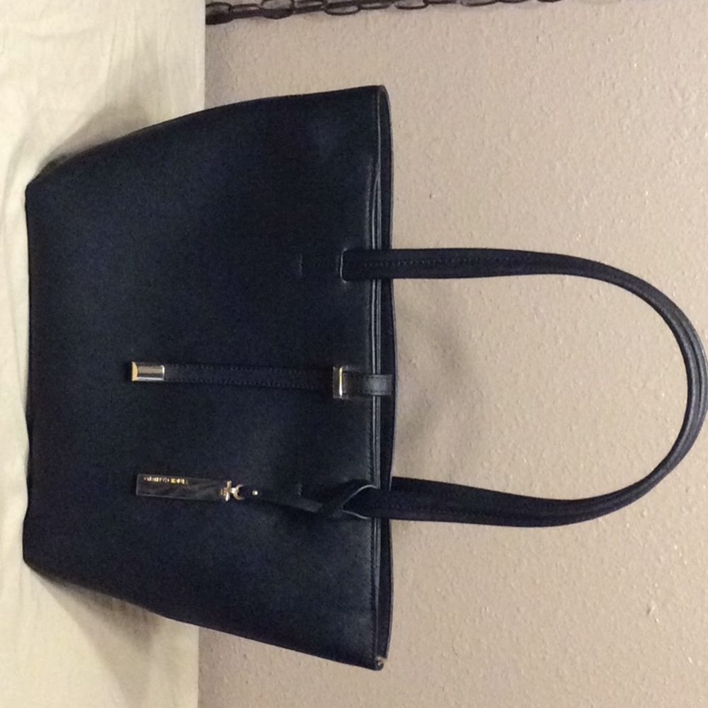 Vince Camuto navy blue Leather Tote with Gold Accents